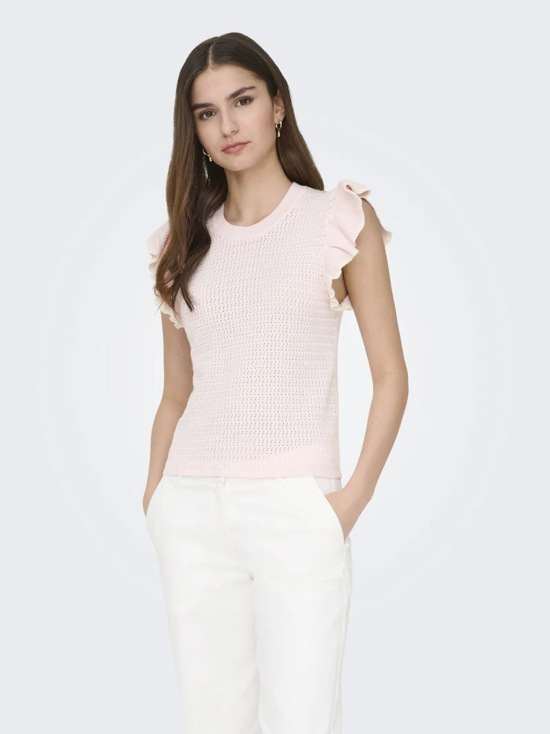JDYCARICE S/L FRILL PULLOVER KNT NO, Chalk Pink/W. CLOUD DANCER STRUCTUR