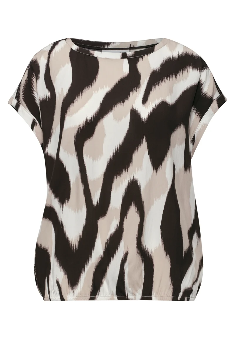 Roundneck shirtblouse w tape d, espresso brown