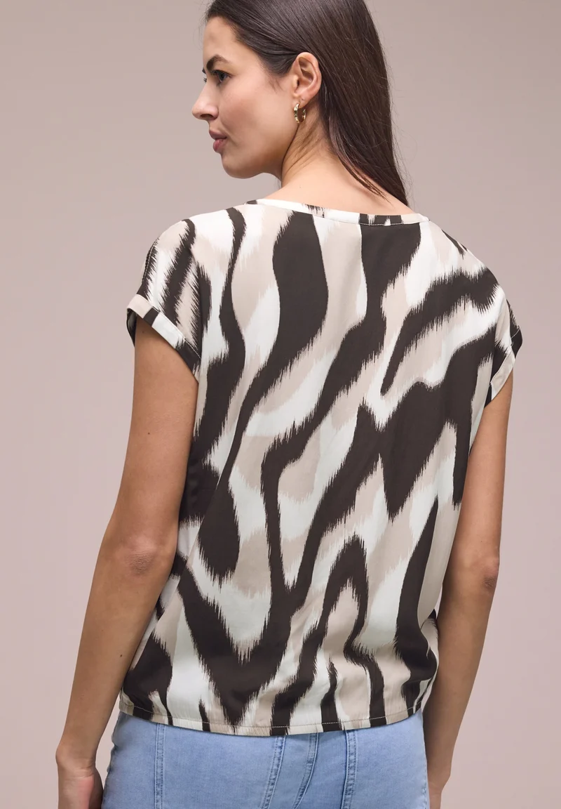 Roundneck shirtblouse w tape d, espresso brown