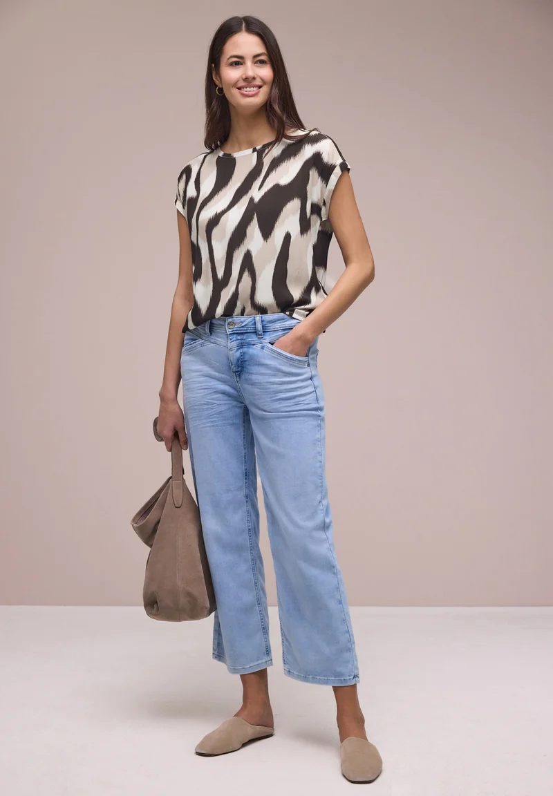 Roundneck shirtblouse w tape d, espresso brown
