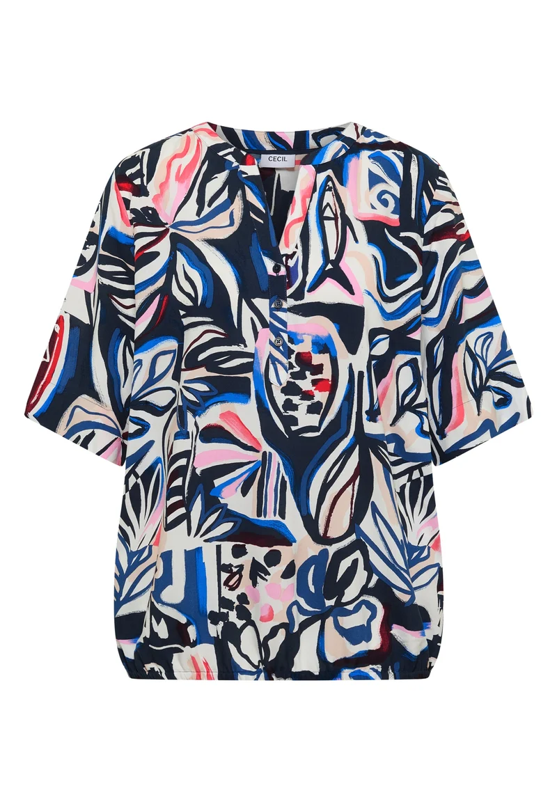 TOS Splitneck Print Blouse, universal blue
