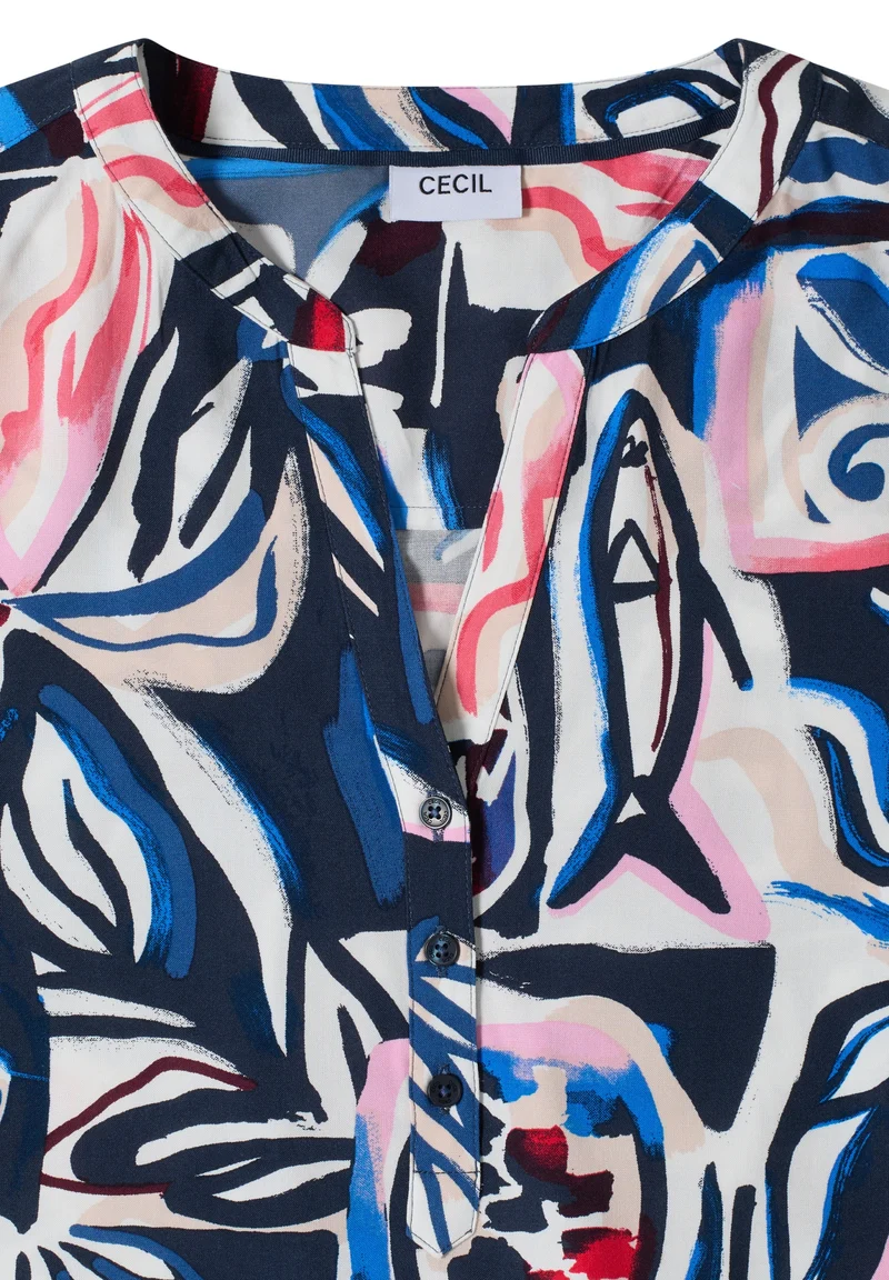 TOS Splitneck Print Blouse, universal blue