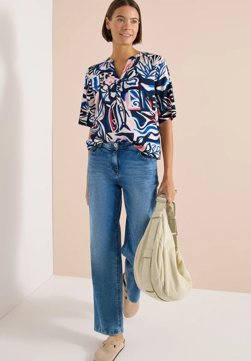 TOS Splitneck Print Blouse, universal blue