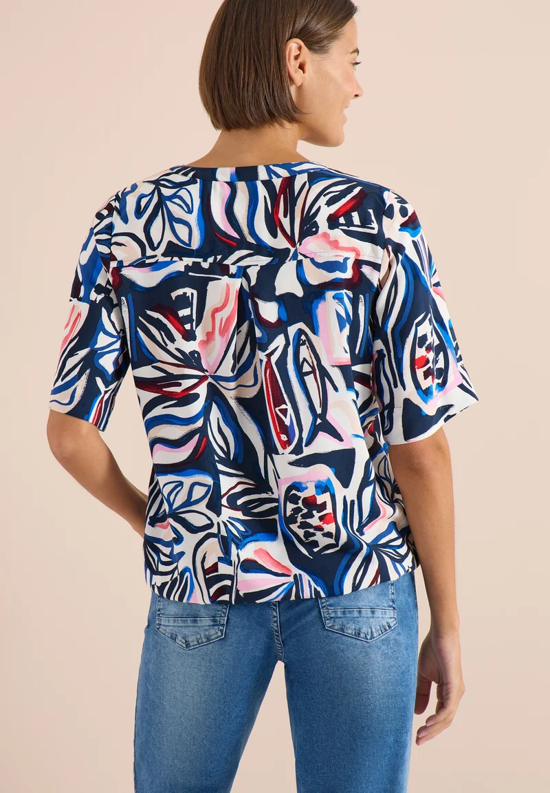TOS Splitneck Print Blouse, universal blue