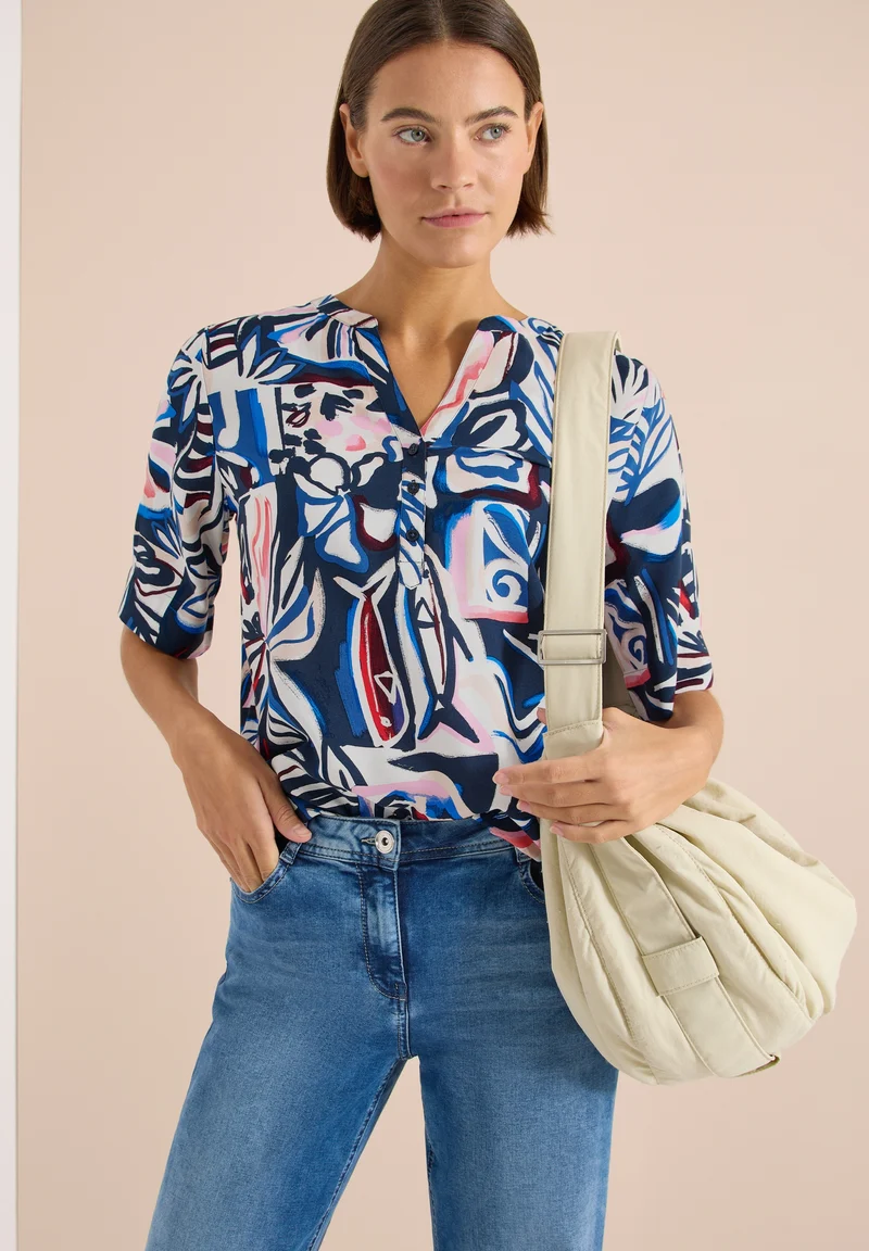 TOS Splitneck Print Blouse, universal blue