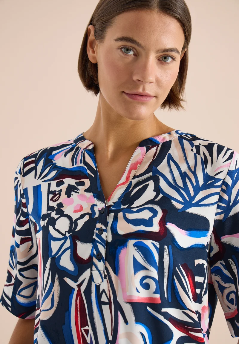 TOS Splitneck Print Blouse, universal blue