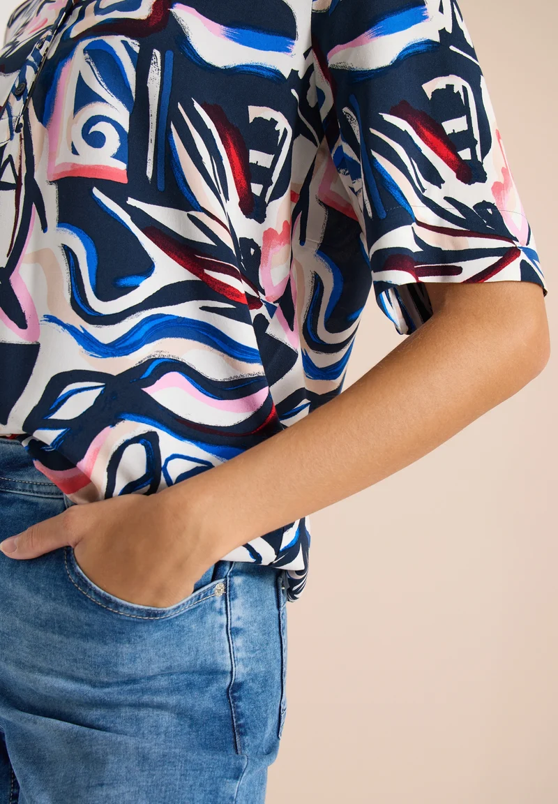 TOS Splitneck Print Blouse, universal blue