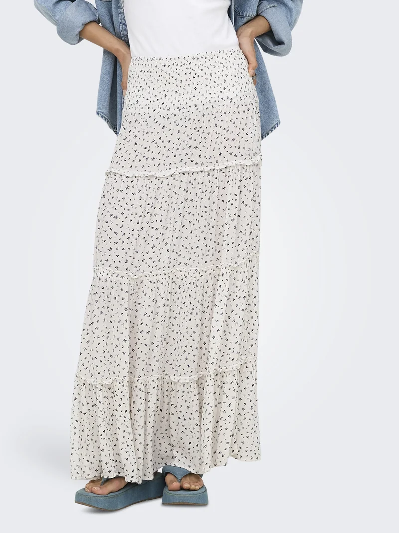 ONLFERNANDA LIFE LAYRED LONG SKIRT, Cloud Dancer/LUKKI BLUE DITSY