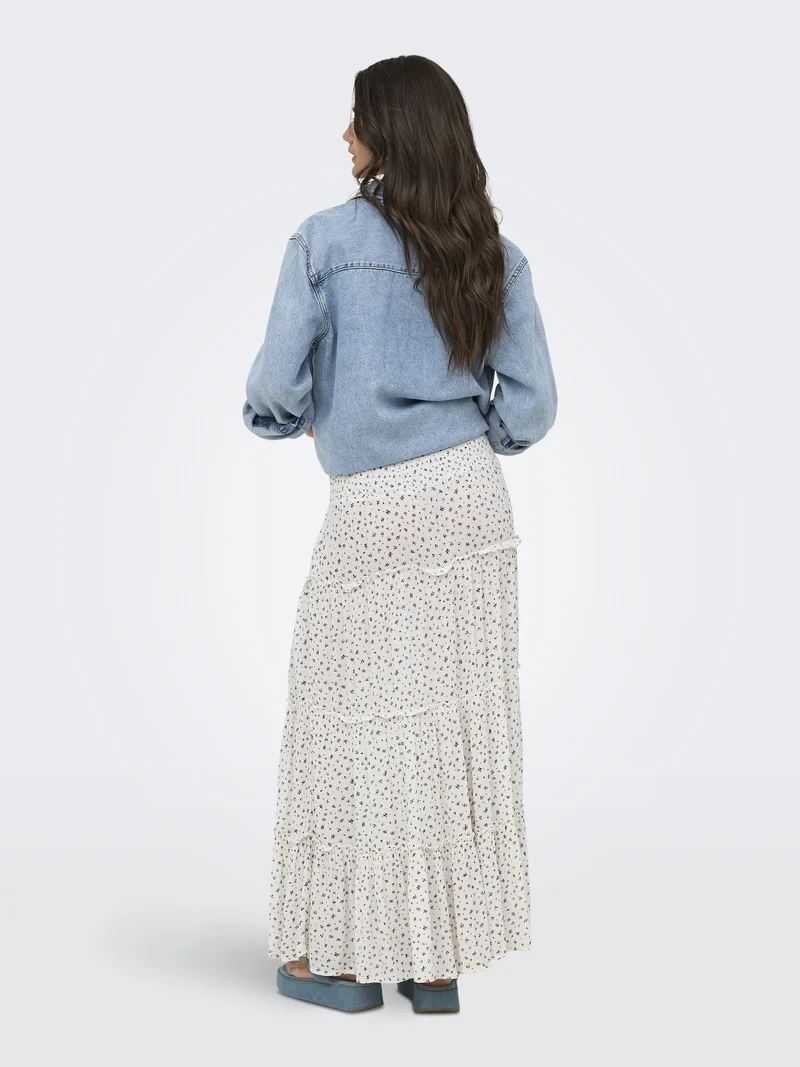 ONLFERNANDA LIFE LAYRED LONG SKIRT, Cloud Dancer/LUKKI BLUE DITSY