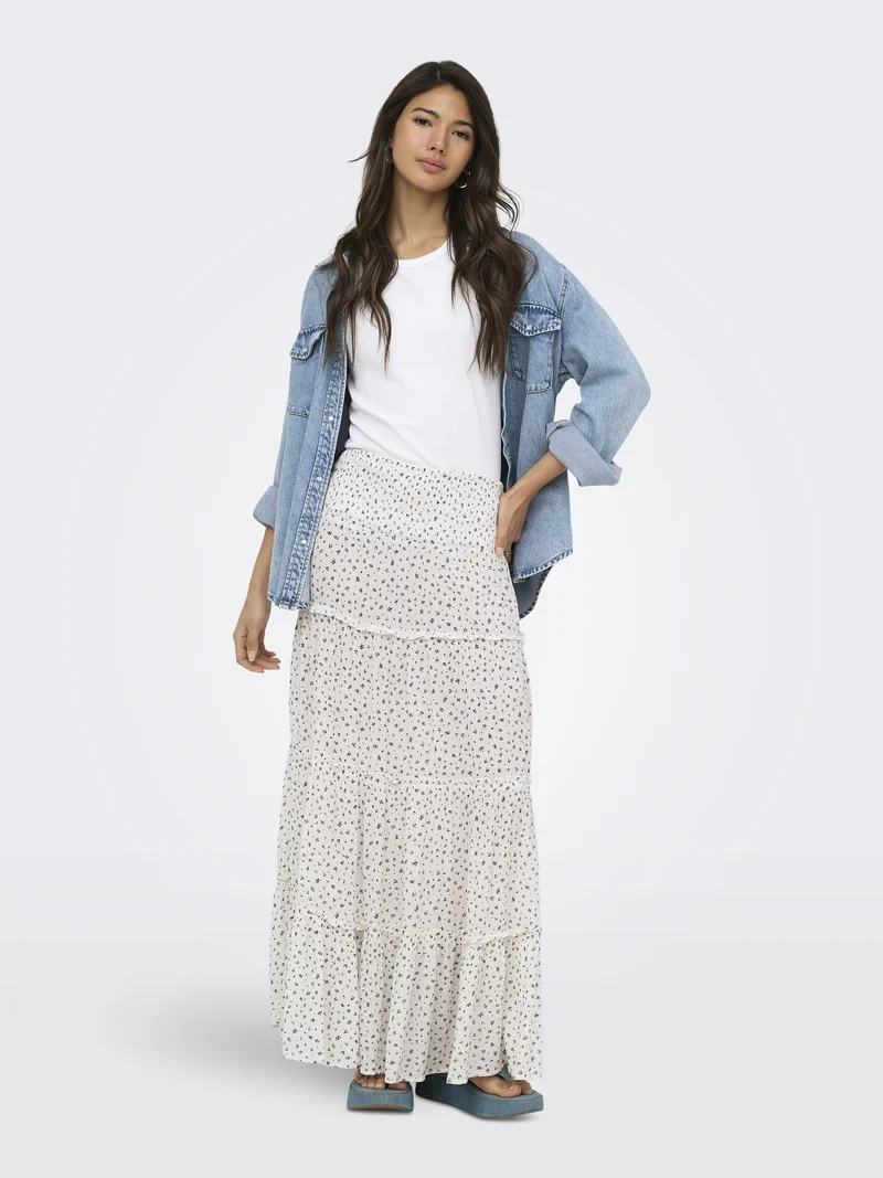 ONLFERNANDA LIFE LAYRED LONG SKIRT, Cloud Dancer/LUKKI BLUE DITSY