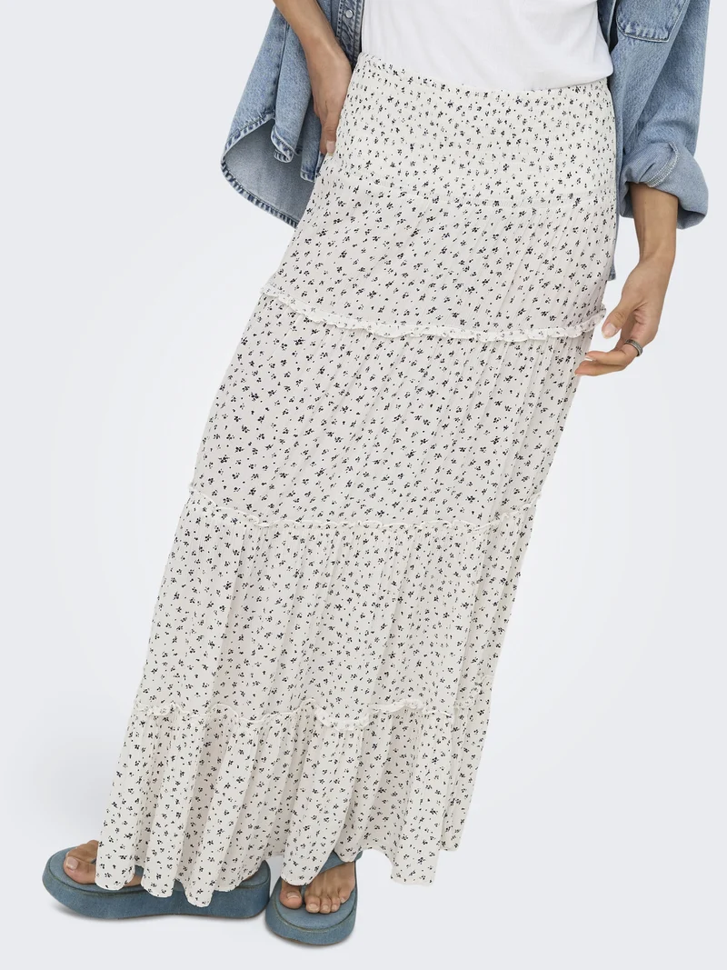 ONLFERNANDA LIFE LAYRED LONG SKIRT, Cloud Dancer/LUKKI BLUE DITSY