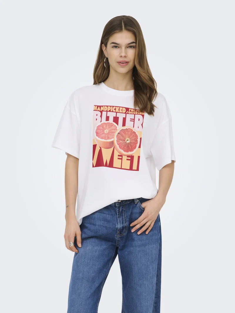 ONLMILA S/S PRINT BOX JRS, Bright White/Mila bittersweet front