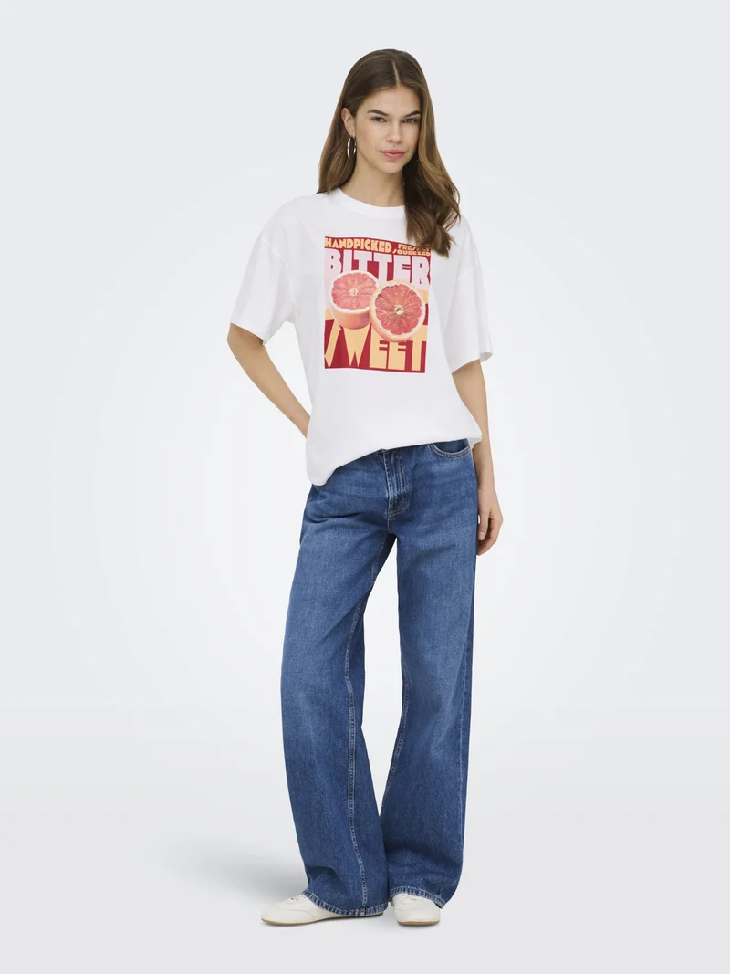 ONLMILA S/S PRINT BOX JRS, Bright White/Mila bittersweet front