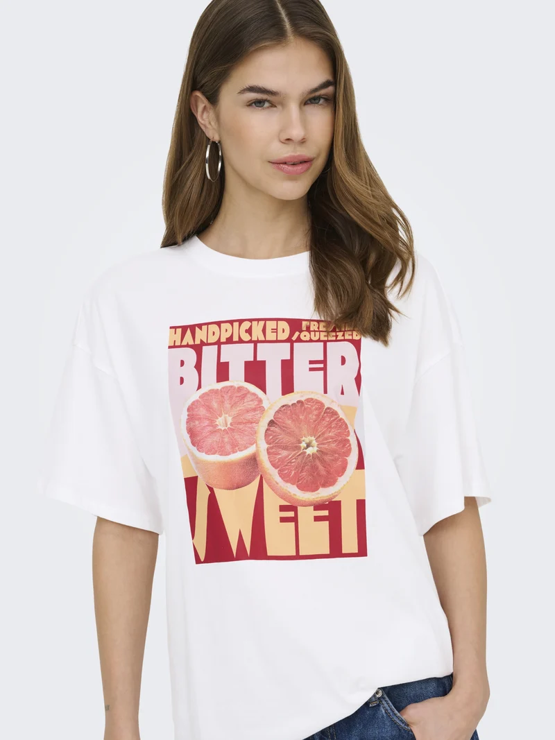 ONLMILA S/S PRINT BOX JRS, Bright White/Mila bittersweet front