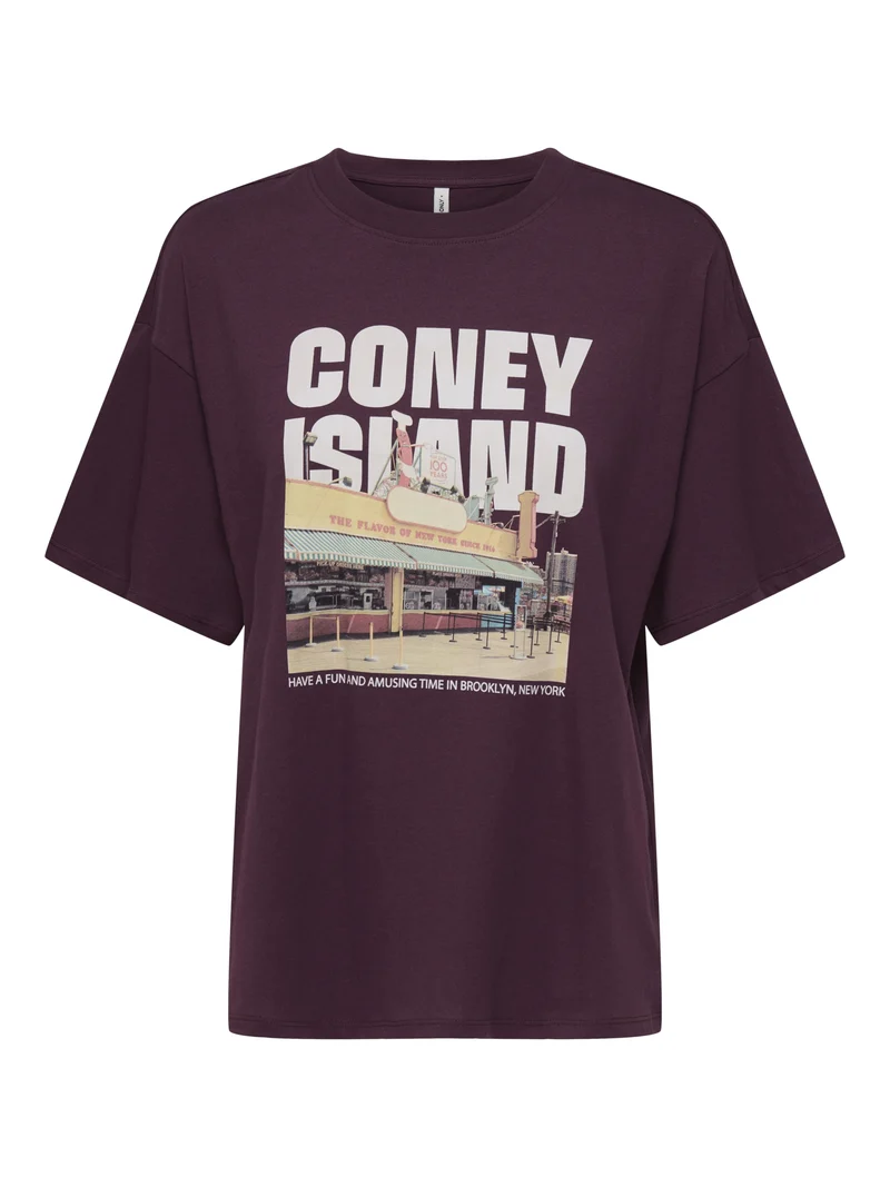 ONLMILA S/S PRINT BOX JRS, Grape Wine/Mila coney island front