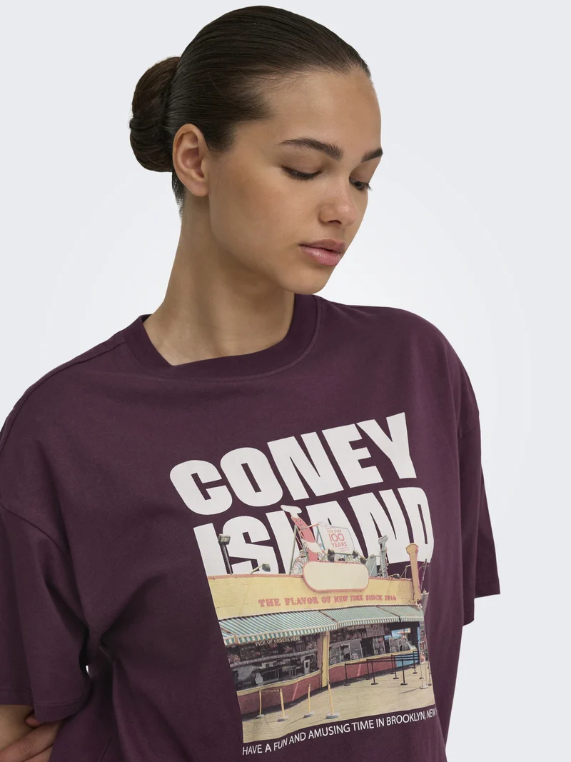 ONLMILA S/S PRINT BOX JRS, Grape Wine/Mila coney island front