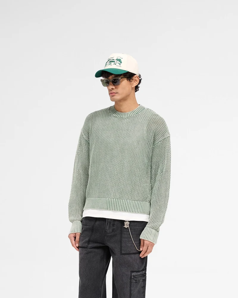 Open Gauge Knit Sweater - Forest Green