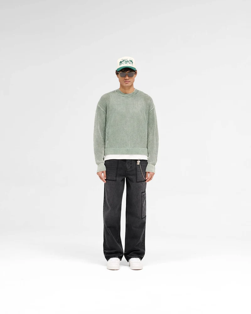 Open Gauge Knit Sweater - Forest Green