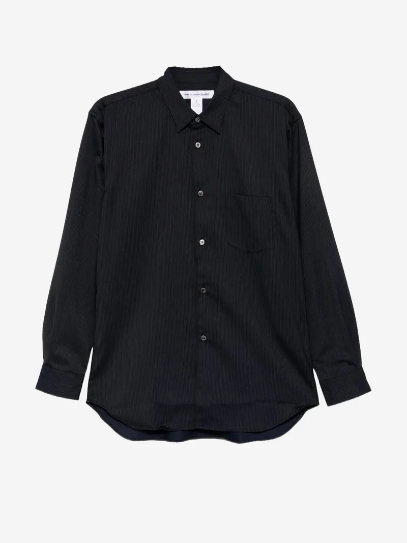 Camicia in misto lana nera con texture a righe