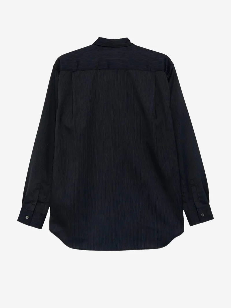 Camicia in misto lana nera con texture a righe
