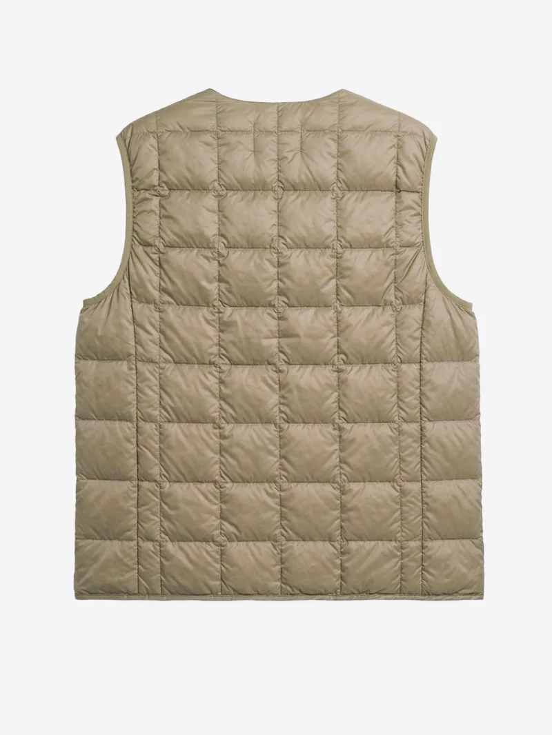 Gilet khaki imbottito in piuma con scollo a V
