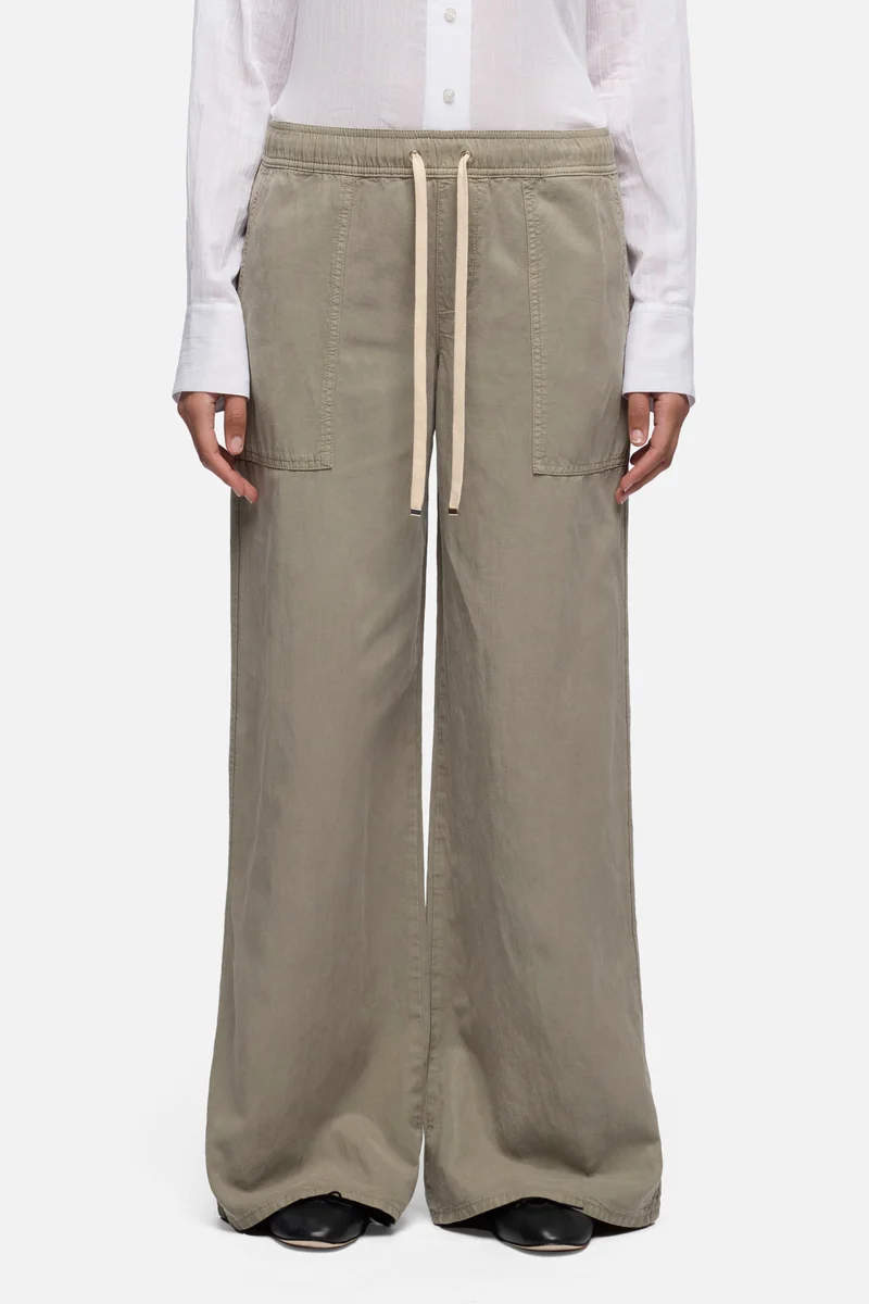 UTILITY PULL ON WIDE LEG in Lyocell Linen Military