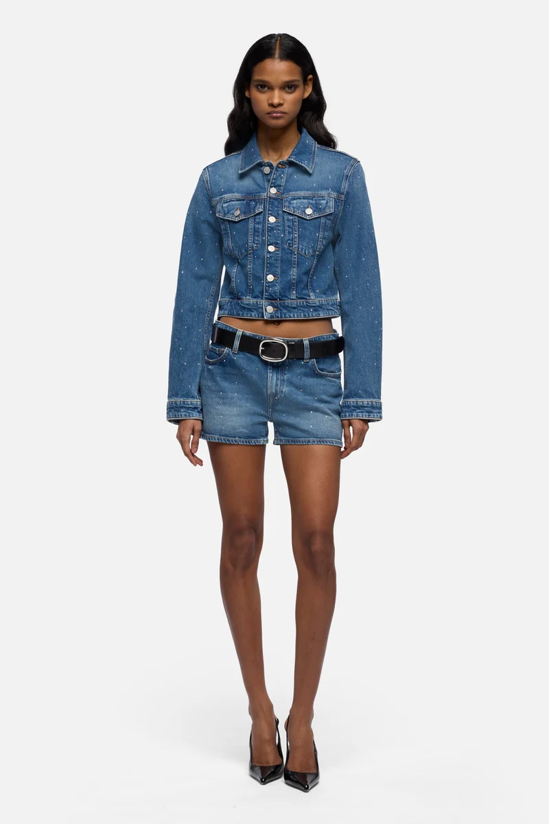 EMBELLISHED SHRUNKEN JACKET in Comfort Blue Shine
