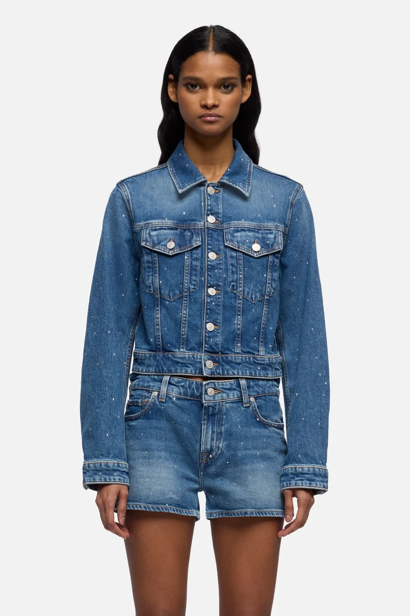 EMBELLISHED SHRUNKEN JACKET in Comfort Blue Shine