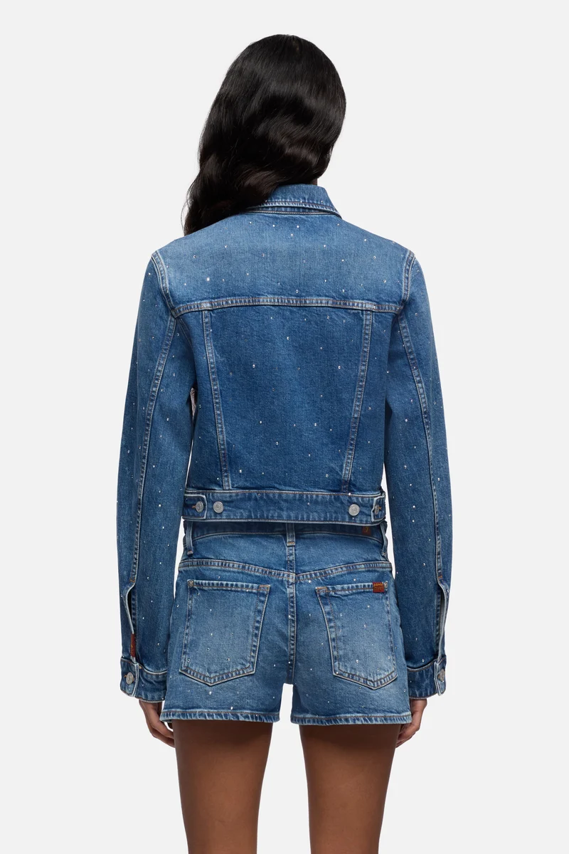 EMBELLISHED SHRUNKEN JACKET in Comfort Blue Shine