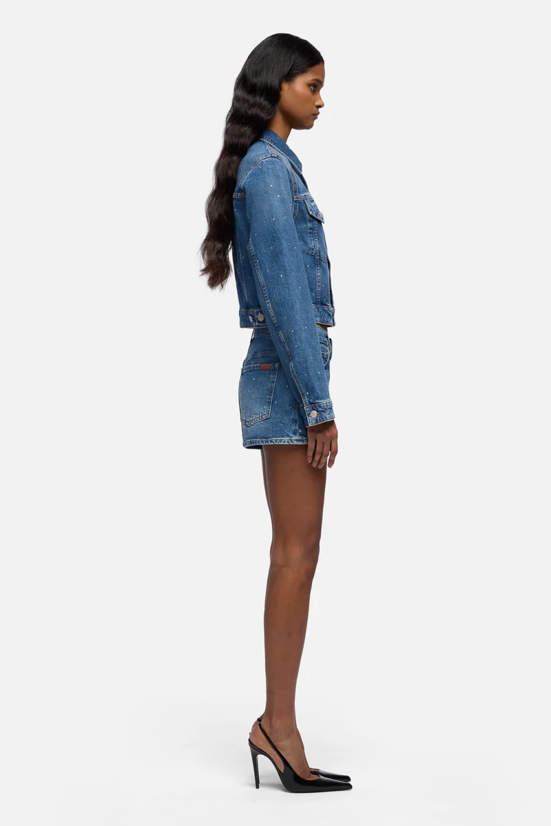 EMBELLISHED SHRUNKEN JACKET in Comfort Blue Shine