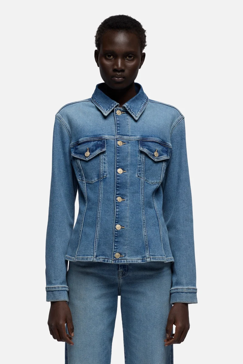 SLIM TRUCKER JACKET in Luxe Vintage Aquashade