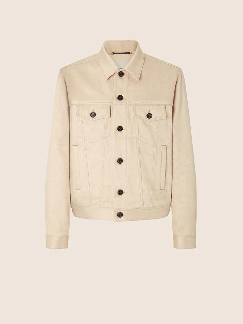 Jacket in Cotton and Linen Twill Loro Piana
