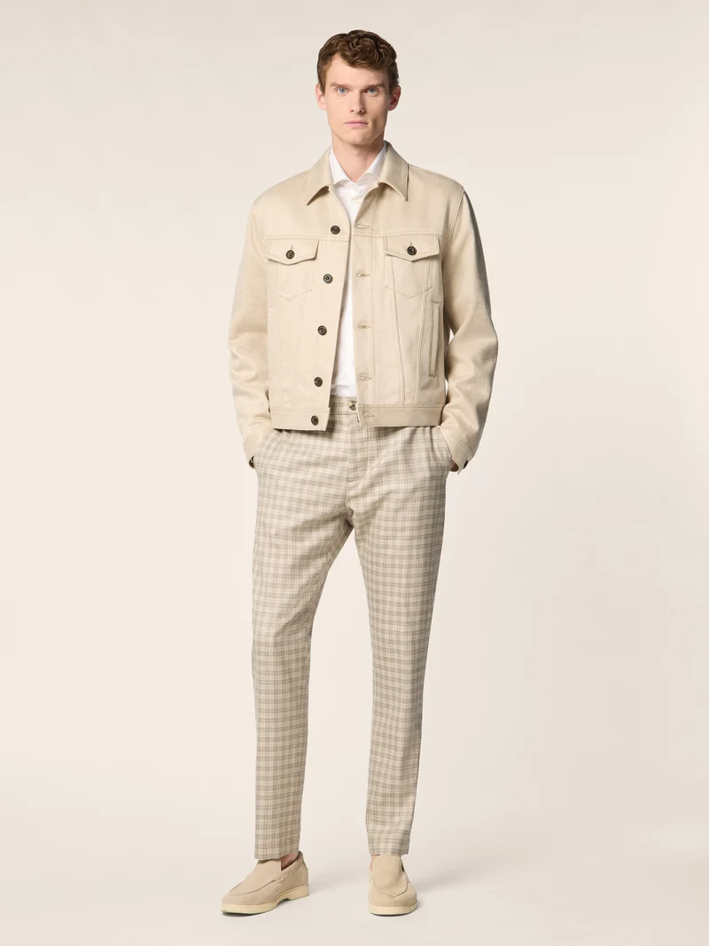 Jacket in Cotton and Linen Twill Loro Piana