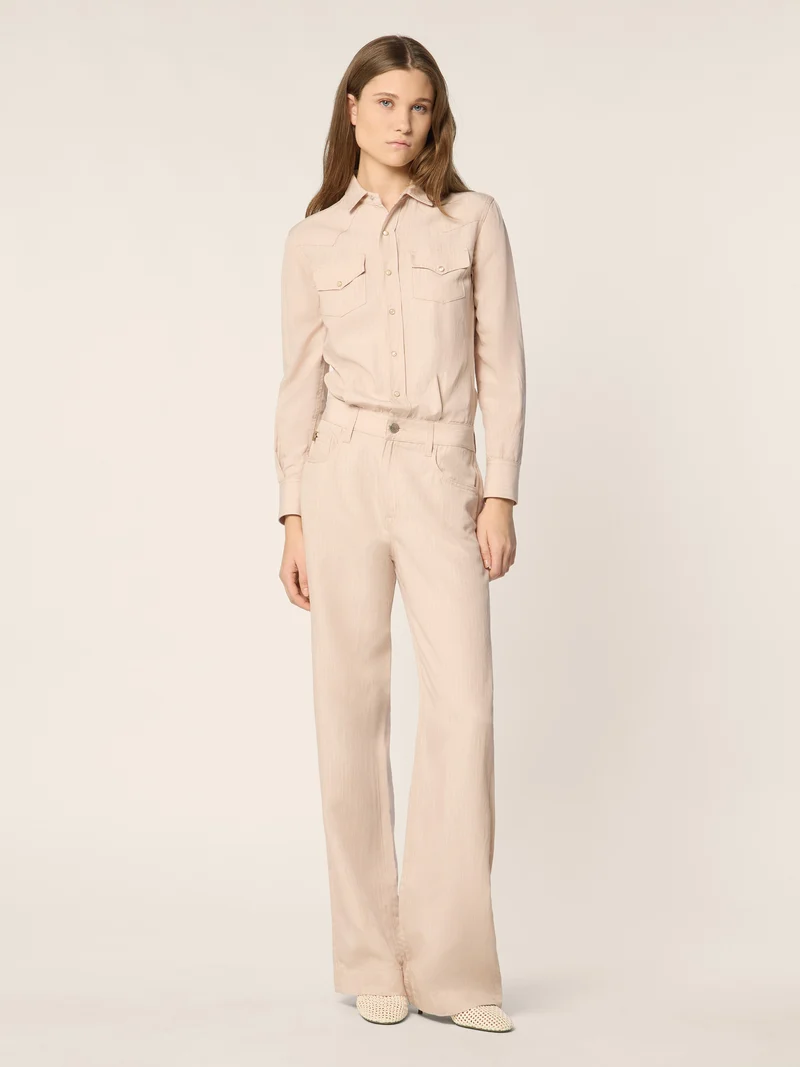 Viscose-Linen Pinstripe Canvas Jumpsuit