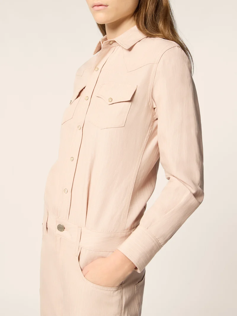 Viscose-Linen Pinstripe Canvas Jumpsuit