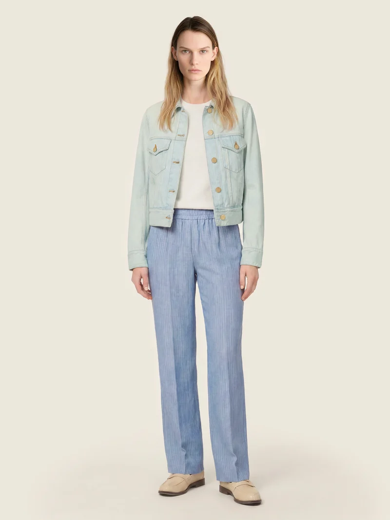 Marianne – Pants in Viscose-Linen Pinstripe Canvas