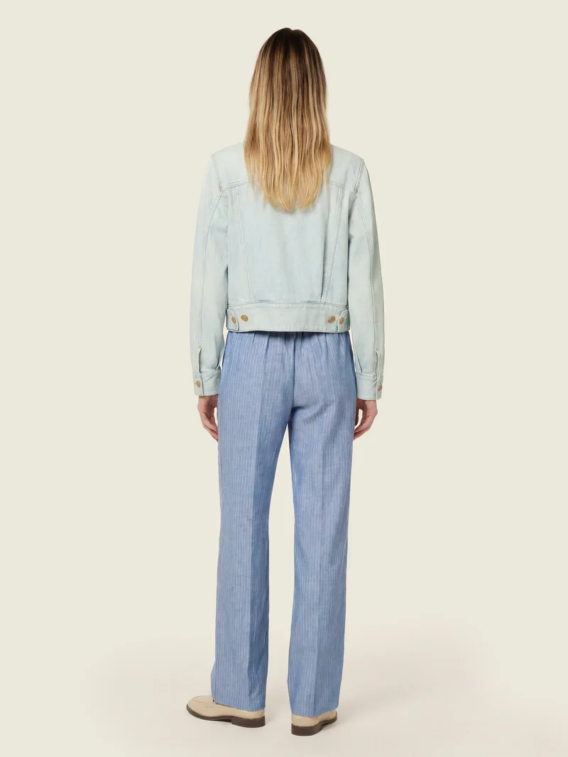 Marianne – Pants in Viscose-Linen Pinstripe Canvas