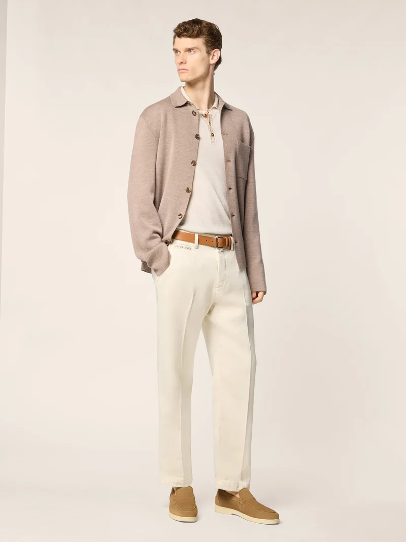 Shirt-Style Cardigan in Wool and Silk