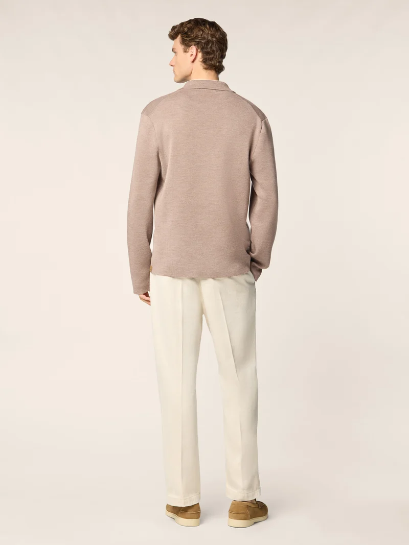 Shirt-Style Cardigan in Wool and Silk