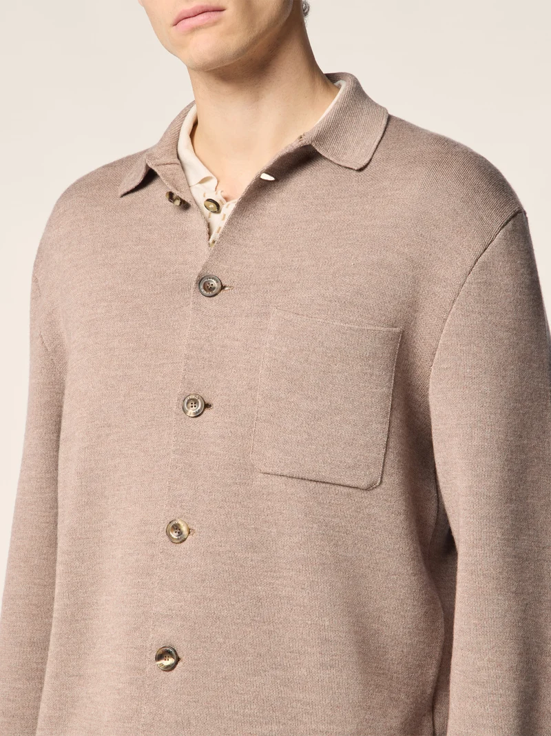 Shirt-Style Cardigan in Wool and Silk