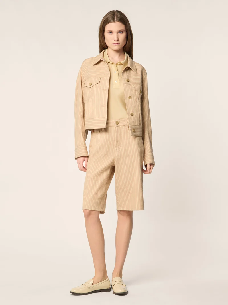 Amber – Cotton-Linen Herringbone Canvas Bermudas