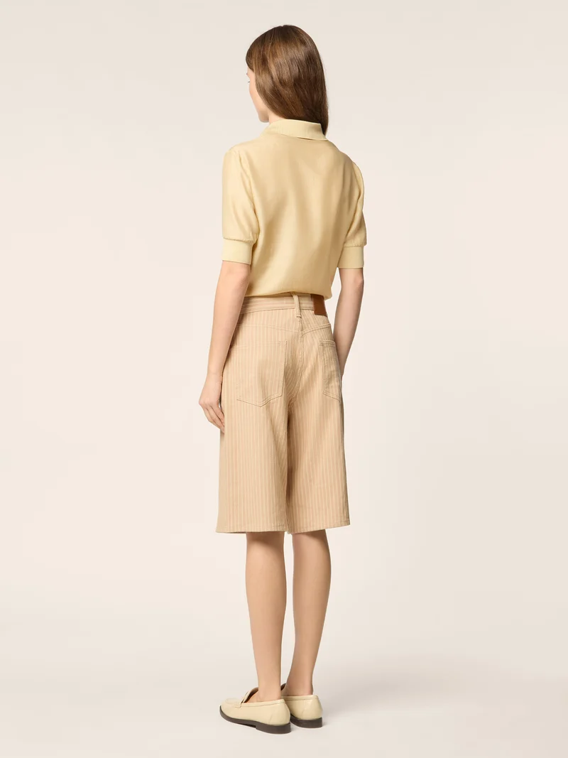 Amber – Cotton-Linen Herringbone Canvas Bermudas