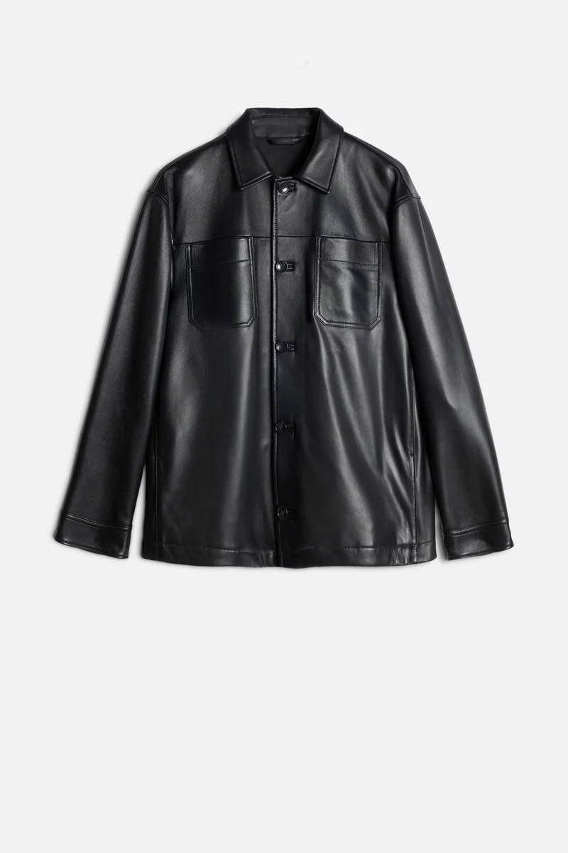 Leather Overshirt in Black