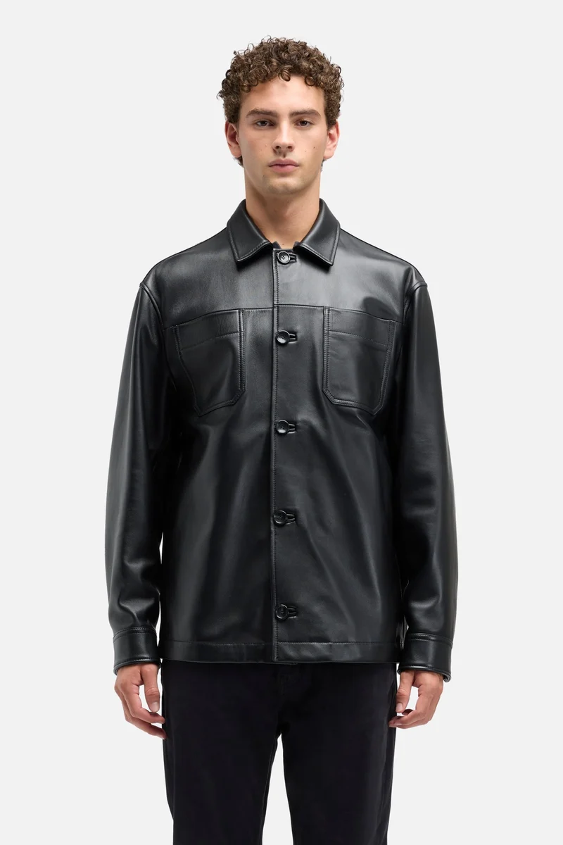 Leather Overshirt in Black
