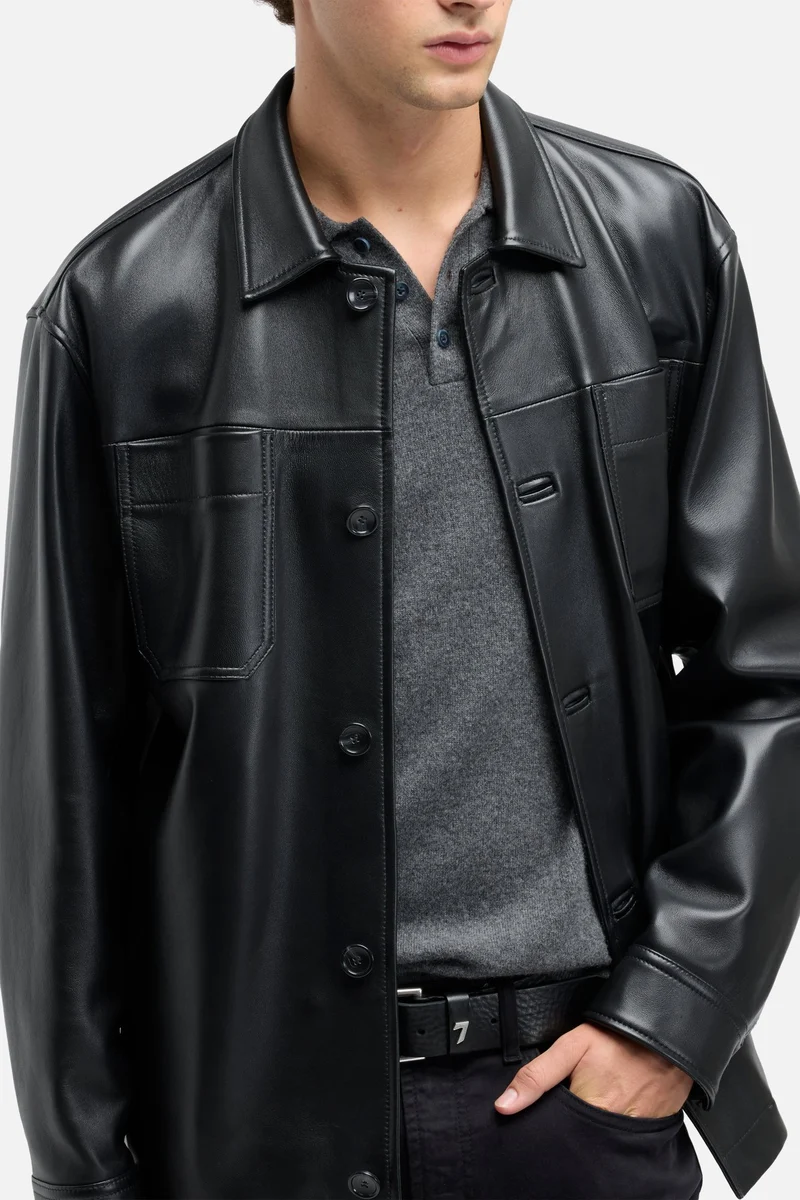Leather Overshirt in Black