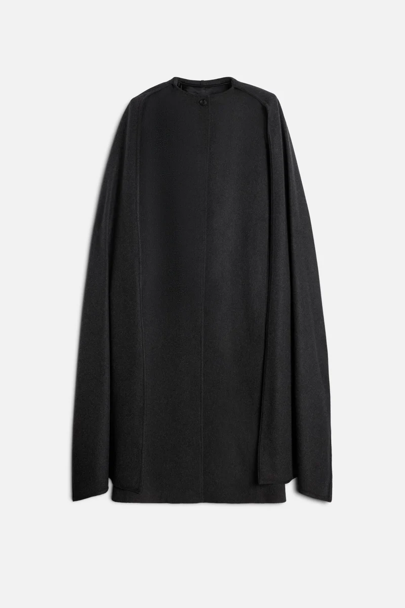 Wool Cashmere Scarf Coat in Dark Grey