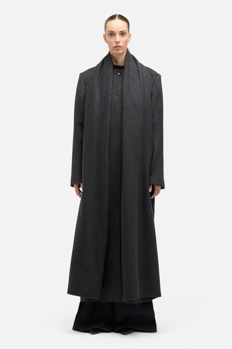 Wool Cashmere Scarf Coat in Dark Grey