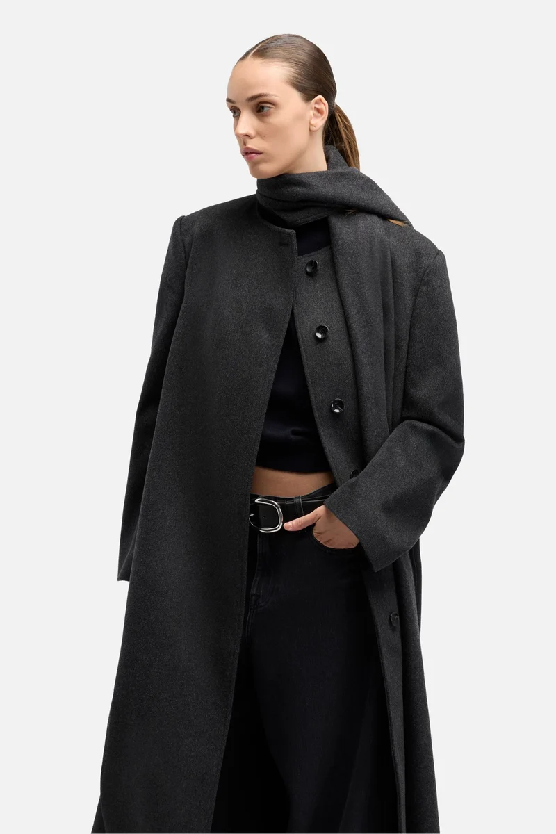 Wool Cashmere Scarf Coat in Dark Grey