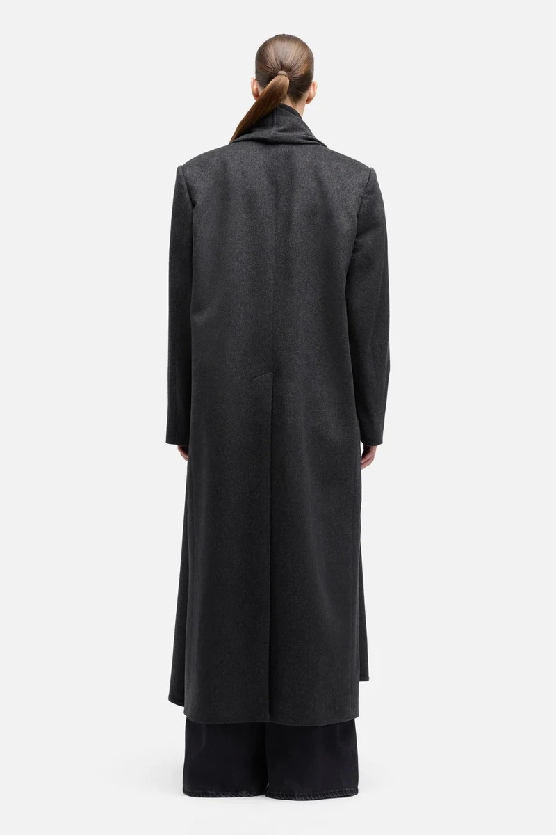 Wool Cashmere Scarf Coat in Dark Grey