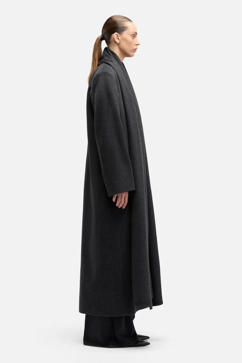 Wool Cashmere Scarf Coat in Dark Grey